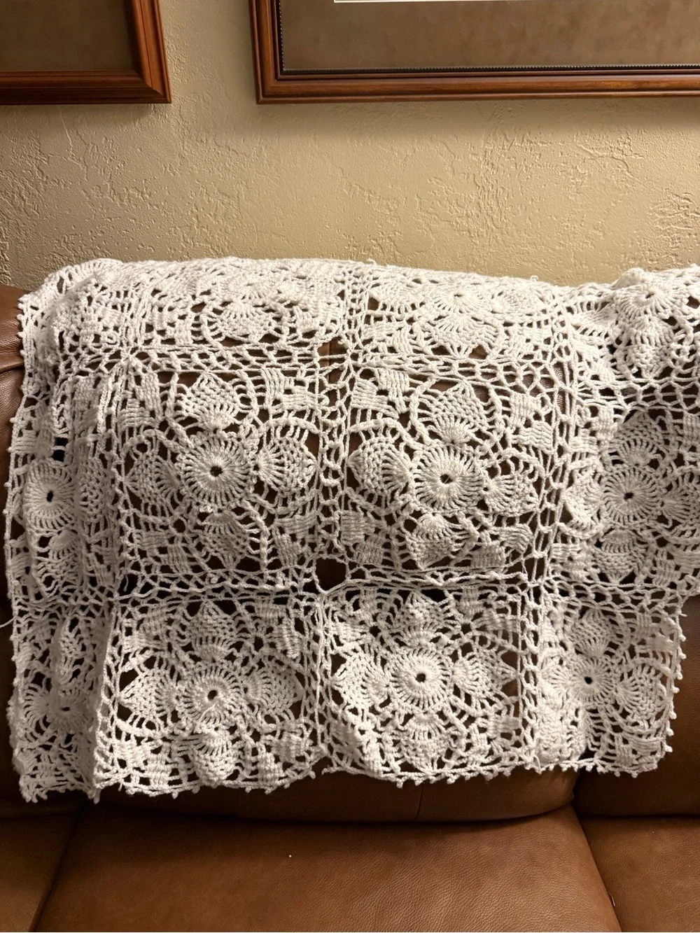 Hand Crafted White Crochet Lace Throw Blanket